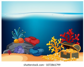 A Pirate Chest Under Ocean illustration