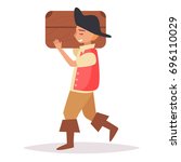 Pirate with chest. Vector. Cartoon. Isolated art on white background. Flat. 