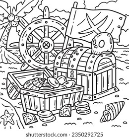 Pirate Chests with X Flag Coloring Page for Kids