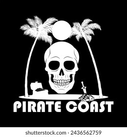 Pirate Coast graphic print , Abstract fashion drawing and creative design for t-shirts, mugs, graphic tee, sweatshirt, cases, etc. Illustration in modern style for clothes.