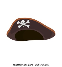 Pirate Cocked Hat With A Skull. Cartoon Style. Isolated On A White Background. Pirates, Hat. Vector Illustration