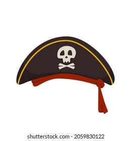 Pirate cocked hat with skull and crossbones. Festive headdress for masquerade, carnival or holiday