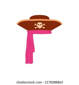 Pirate cocked hat with symbol of skull and crossed bones, vector illustration isolated on white background. Kids game asset and carnival headdress element.