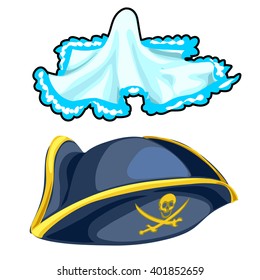 Pirate cocked hat and a vintage handkerchief isolated on a white background. Vector illustration.