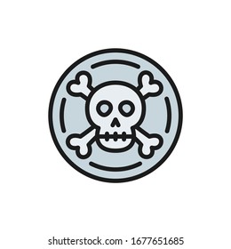 Pirate coin, doubloon, treasure flat color line icon.