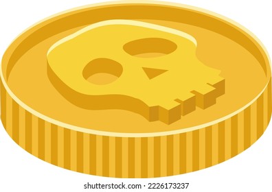 Pirate coin in isometric 3d style isolated on white background. Coin on white background. Vector illustration.