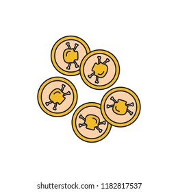 Pirate coins icon. Cartoon pirate coins vector icon for web design isolated on white background