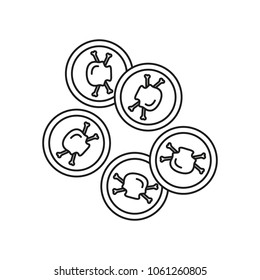 Pirate coins icon. Outline pirate coins vector icon for web design isolated on white background