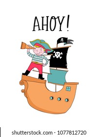 Pirate collection of hand drawn characters and icons, birthday concept party