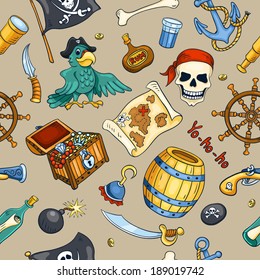 Pirate color seamless pattern. Sketch cartoon background.