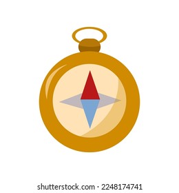 Pirate compass flat vector illustration. Cartoon golden compass. Adventure concept