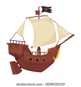 Pirate composition with isolated image of cartoon style pirate ship vector illustration