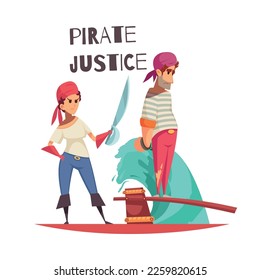 Pirate composition with vintage sailor character with retro accessories and ornate text vector illustration