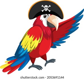 Pirate concept with a parrot wearing tricorne hat  isolated on white background illustration