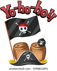 Pirate concept with Yo-ho-ho word banner and pirate objects illustration