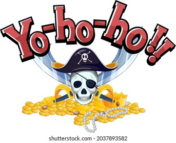 Pirate concept with Yo-ho-ho word banner and skull crossbones illustration