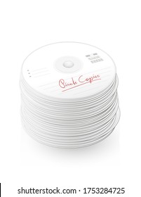 Copias piratas, patas de arranque, copia ilegal, CDs etiquetados, torre de disco compacto, muchos DVDs - ilustración vectorial aislada en fondo blanco.
