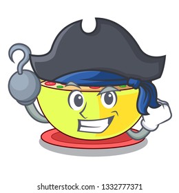 Pirate corn chowder in a cartoon bowl