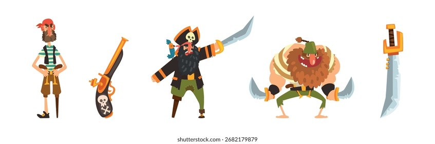Pirate e conjunto de vetor de objeto e elemento corsair