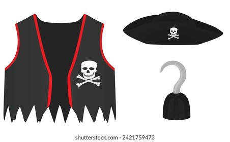 Pirate costume set. vector illustration