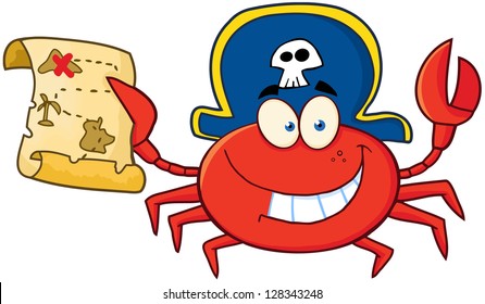 Pirate Crab Holding A Treasure Map