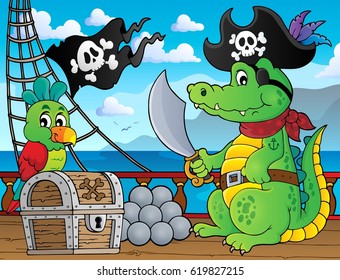 Tema 2 del cocodrilo pirata - ilustración vectorial eps10.
