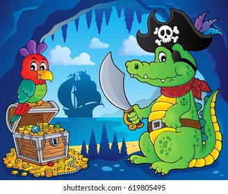 Tema 3 del cocodrilo pirata - ilustración vectorial eps10.