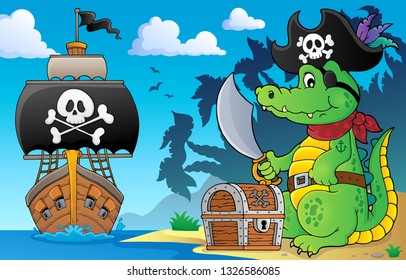 Pirate Krokodil Thema 5 - eps10 Vektorgrafik.