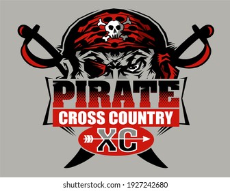 pirate cross country team design with half mascot for school, college or league svg