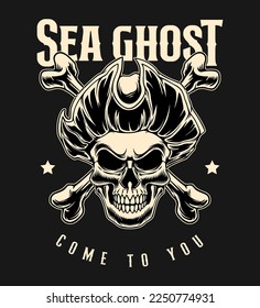 Pirate crossbone skull monochrome logo vintage design style