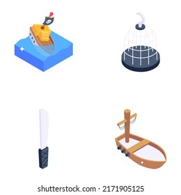 Pirate Cruise Isometric Icons Pack

