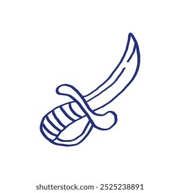 Pirate dagger sketch. Hand drawn illustration. Vector icon. Blue pen or marker drawing. Primitive kids picture