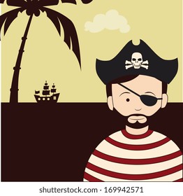 pirate design over landscape  background vector illustration