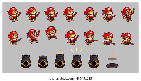 Pirate Dog And Cannon Game Sprites.
Suitable for side puzzle, shooter, and  casual game.