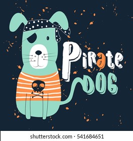 pirate dog, T-shirt graphics for kids vector illustration