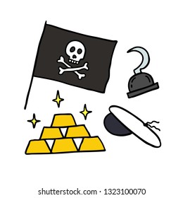 pirate doodle set icons