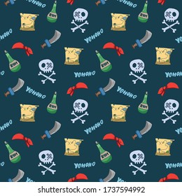 Pirate Doodles Seamless pattern. Cute pirate items sketch. Hand drawn Cartoon Vector illustration.