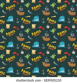 Pirate Doodles Seamless pattern. Cute pirate items sketch. Hand drawn Cartoon Vector illustration.