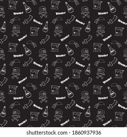 Pirate Doodles Seamless pattern. Cute pirate items sketch. Hand drawn Cartoon Vector illustration.