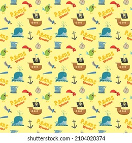 Pirate Doodles Seamless pattern. Cute pirate items sketch. Hand drawn Cartoon Vector illustration.