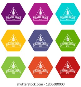 Pirate drink icons 9 set coloful isolated on white for web