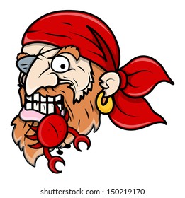 Pirate Eating Crab - Vector Cartoon Illustration