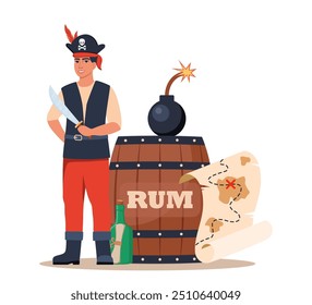 Pirate elements composition. Funny pirate party icons. Vector illustration