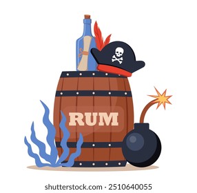 Pirate elements composition. Funny pirate party icons. Vector illustration