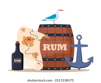 Pirate elements composition. Funny pirate party icons. Vector illustration