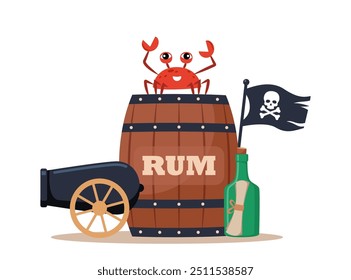 Pirate elements composition. Funny pirate party icons. Vector illustration