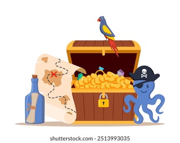 Pirate elements composition. Funny pirate party icons. Vector illustration