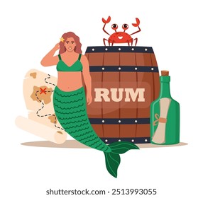 Pirate elements composition. Funny pirate party icons. Vector illustration