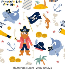 Pirate elements pattern in flat design