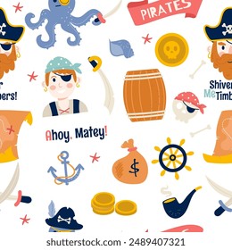 Pirate elements seamless pattern in flat